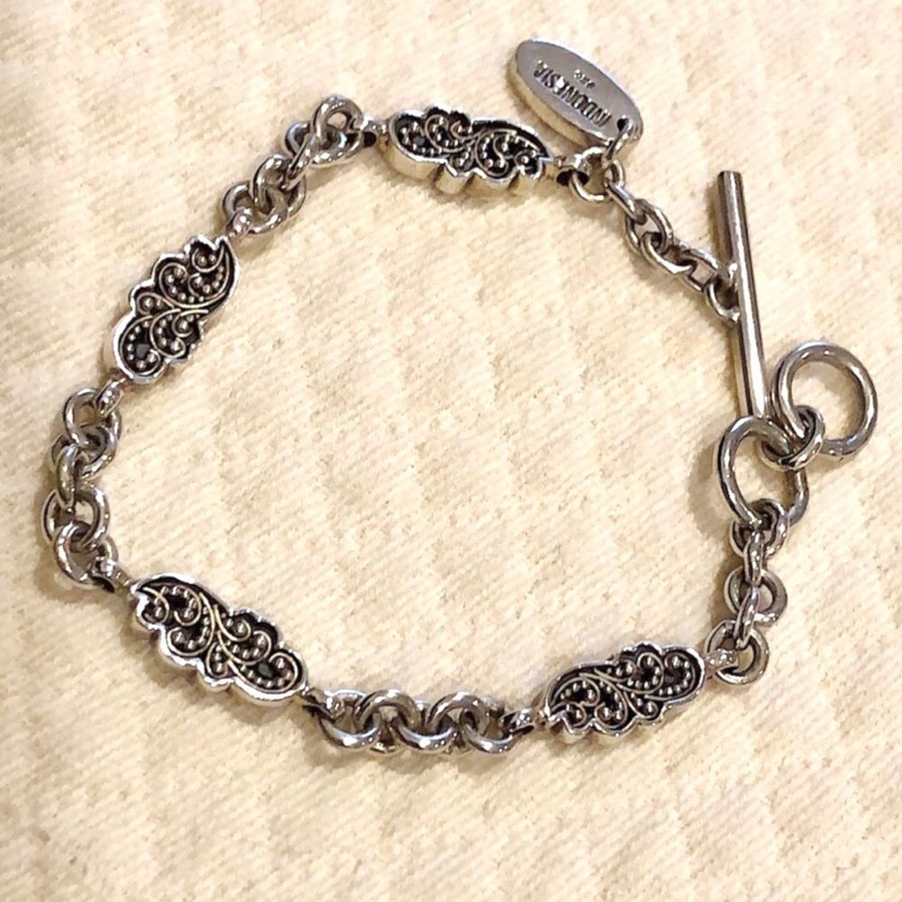 LOIS HILL Sterling Silver Filigree Cut Out Granulated Toggle Bracelet